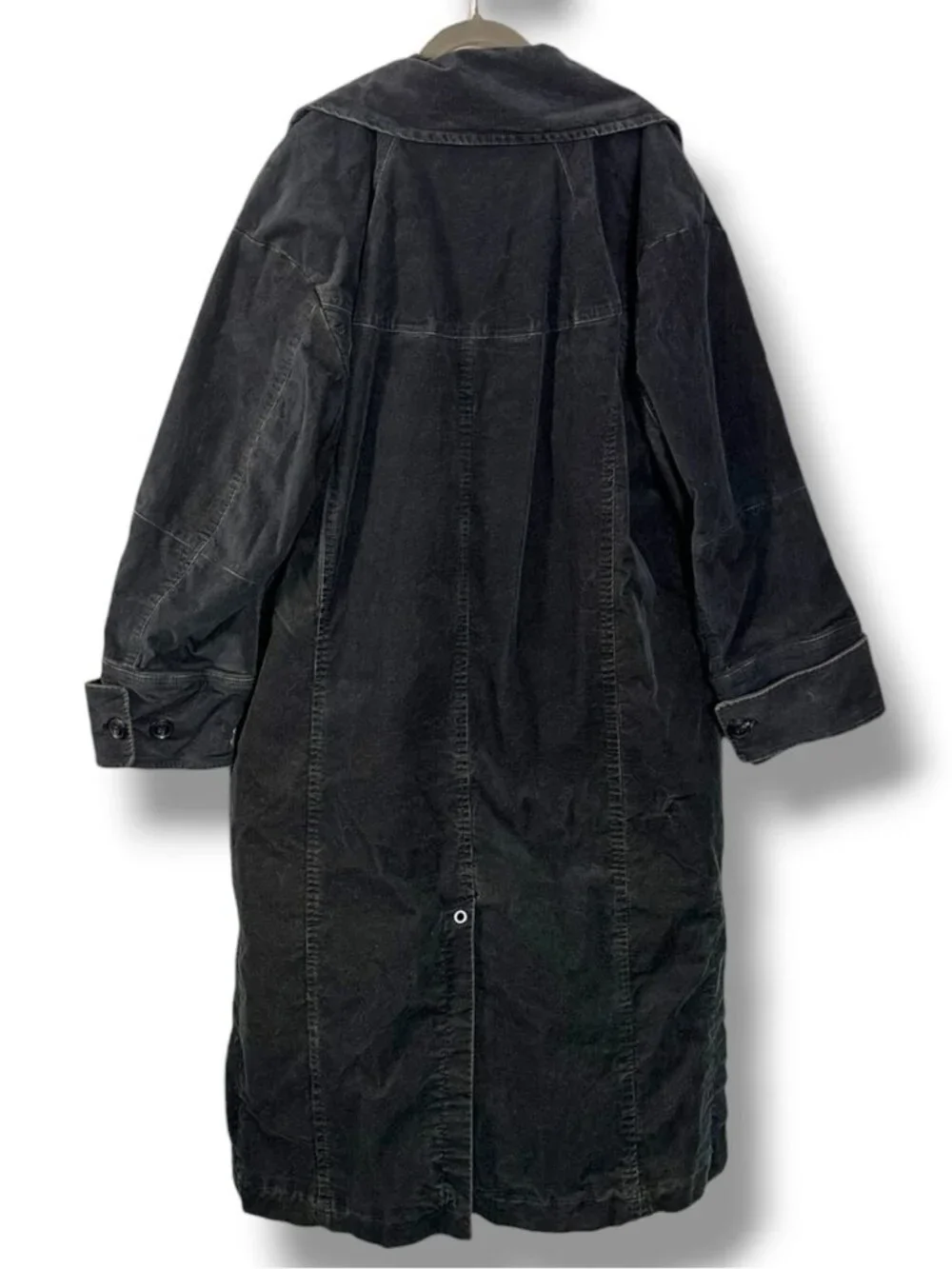 Free People Retro 70s Fox Cord Corduroy Duster Trench Coat Dark Charcoal Large